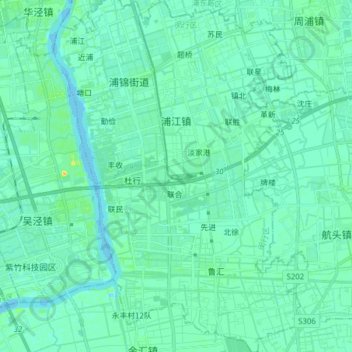 Mapa topográfico 浦江镇, altitude, relevo