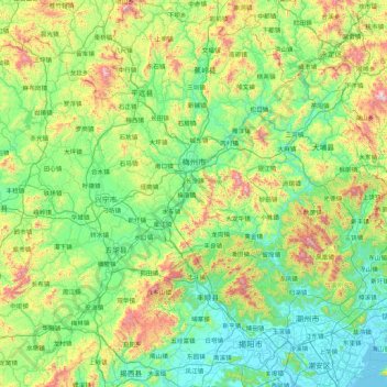 Mapa topográfico 梅州市, altitude, relevo