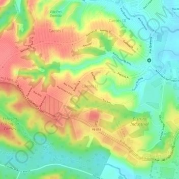 Mapa topográfico Caets II, altitude, relevo