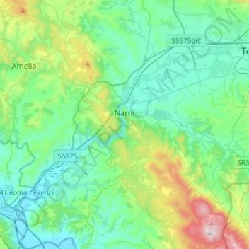 Mapa topográfico Narni, altitude, relevo