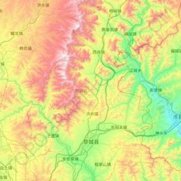 Mapa topográfico 黎城县, altitude, relevo