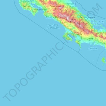 Mapa topográfico Provincia Puntarenas, altitude, relevo