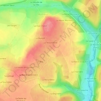 Mapa topográfico Autheuil, altitude, relevo