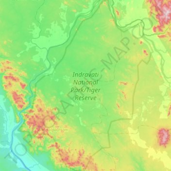 Mapa topográfico Indravati National Park, altitude, relevo