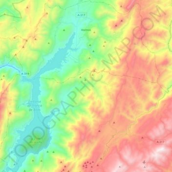 Mapa topográfico Hornos, altitude, relevo