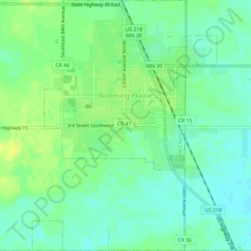 Mapa topográfico Blooming Prairie, altitude, relevo