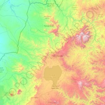 Mapa topográfico ሰሜን ጎንደር, altitude, relevo