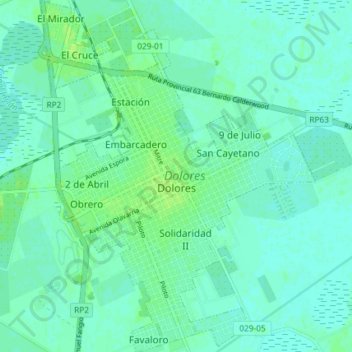 Mapa topográfico Dolores, altitude, relevo