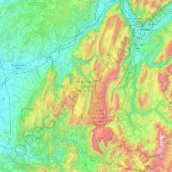 Mapa topográfico Parc naturel régional du Vercors, altitude, relevo