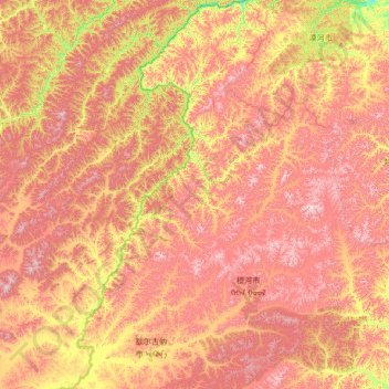 Mapa topográfico 额尔古纳市, altitude, relevo