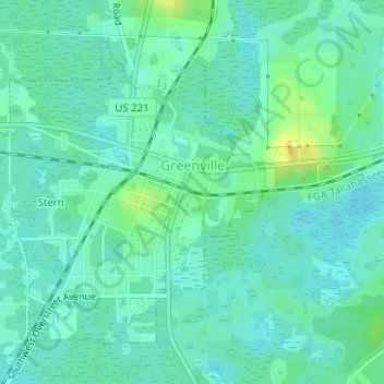 Mapa topográfico Greenville, altitude, relevo