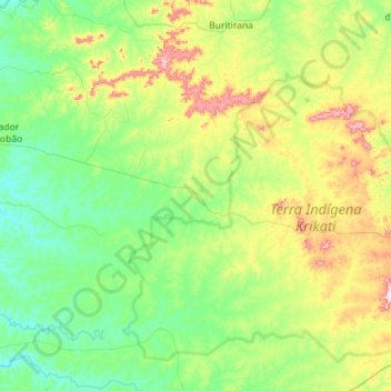 Mapa topográfico Montes Altos, altitude, relevo