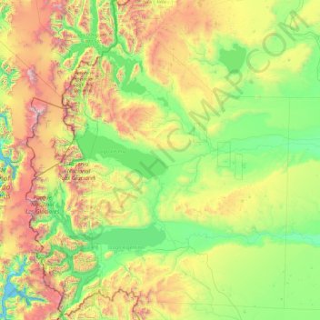 Mapa topográfico Lago Argentino, altitude, relevo