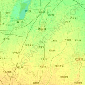 Mapa topográfico 枣强县, altitude, relevo