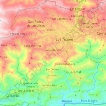 Mapa topográfico Parroquia Los Teques, altitude, relevo