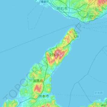 Mapa topográfico Awaji, altitude, relevo