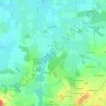 Mapa topográfico Terrehault, altitude, relevo