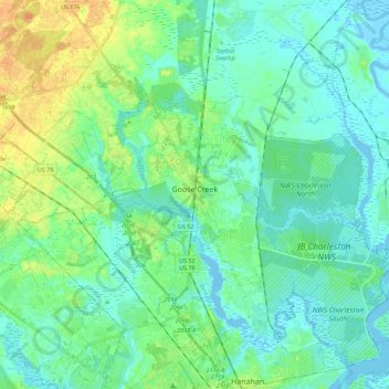 Mapa topográfico Goose Creek, altitude, relevo