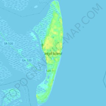 Mapa topográfico Jekyll Island, altitude, relevo