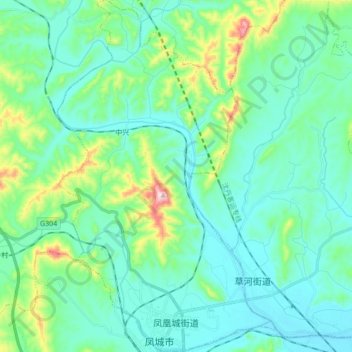Mapa topográfico Fenghuangcheng Subdistrict, altitude, relevo