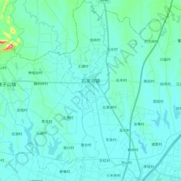 Mapa topográfico 石家河, altitude, relevo