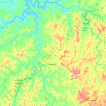 Mapa topográfico Pompéu, altitude, relevo