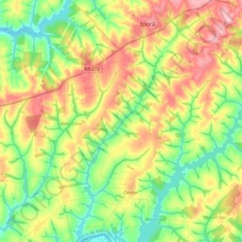 Mapa topográfico Córrego Sarandi, altitude, relevo