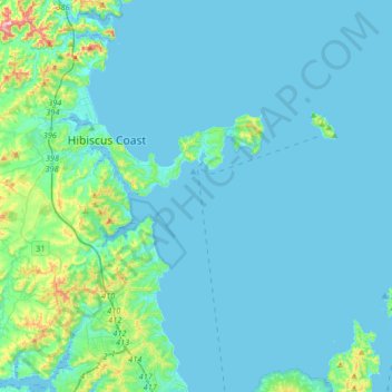 Mapa topográfico Hibiscus and Bays, altitude, relevo