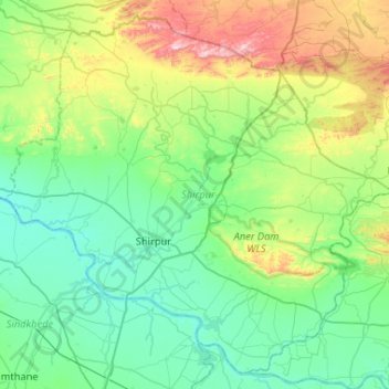 Mapa topográfico Shirpur, altitude, relevo