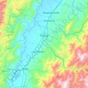 Mapa topográfico Tuluá, altitude, relevo