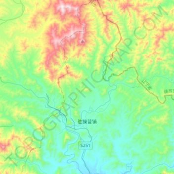Mapa topográfico Zhucaoying, altitude, relevo