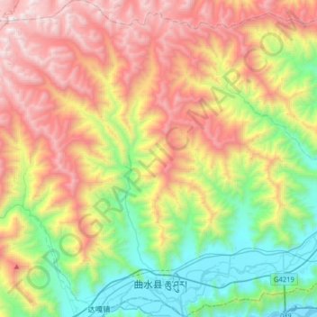 Mapa topográfico 曲水镇, altitude, relevo