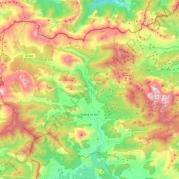 Mapa topográfico Puebla de Lillo, altitude, relevo