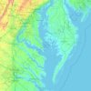 Mapa topográfico Chesapeake Bay, altitude, relevo