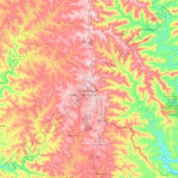 Mapa topográfico São Miguel do Oeste, altitude, relevo