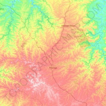 Mapa topográfico Pitanga, altitude, relevo