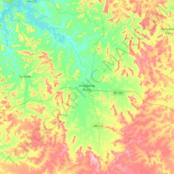 Mapa topográfico Presidente Dutra, altitude, relevo