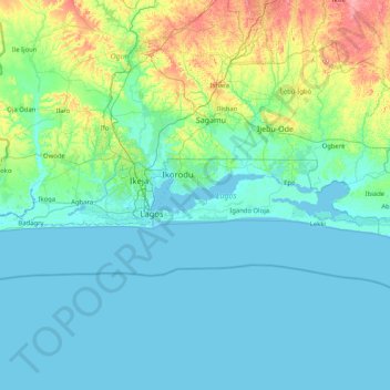 Mapa topográfico État de Lagos, altitude, relevo