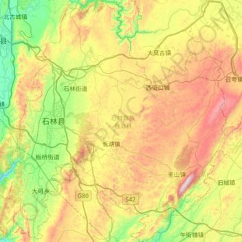 Mapa topográfico 石林彝族自治县, altitude, relevo