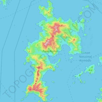 Mapa topográfico Komodo Island, altitude, relevo