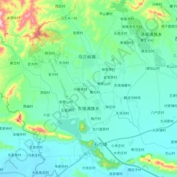 Mapa topográfico 东陵满族乡, altitude, relevo