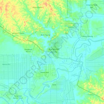 Mapa topográfico Kecamatan Pangkalan Kerinci, altitude, relevo