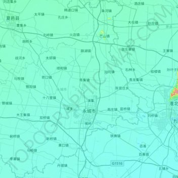 Mapa topográfico Yongcheng City, altitude, relevo