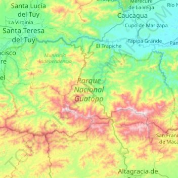 Mapa topográfico Parque Nacional Guatopo, altitude, relevo