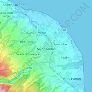Mapa topográfico Saint-André, altitude, relevo