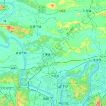 Mapa topográfico 柳北区, altitude, relevo