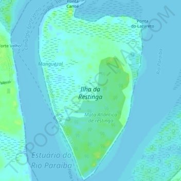 Mapa topográfico Ilha da Restinga, altitude, relevo