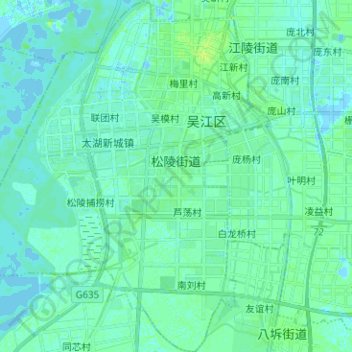 Mapa topográfico 松陵街道, altitude, relevo