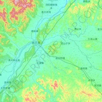 Mapa topográfico 依兰县, altitude, relevo