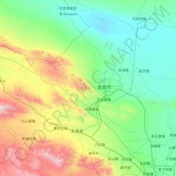 Mapa topográfico 金昌市, altitude, relevo